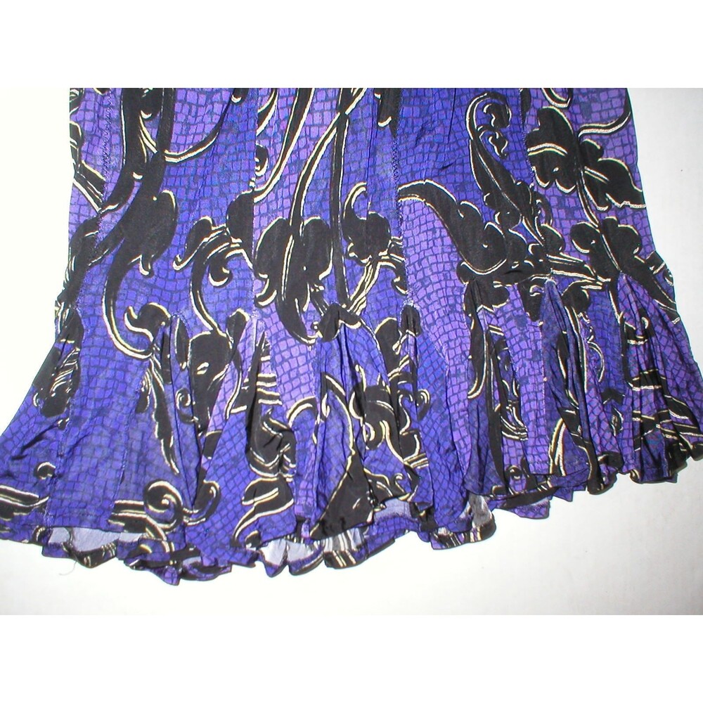 New Womens 8 NWT Italy Just Cavalli Purple Metallic Black Ruffle Print Dress 44 - Picture 11 of 12
